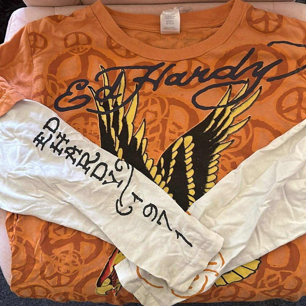 ED HARDY BOYS TEE / GIRLS BABY TEE LONG SLEEVE PEACE PRINT AUTHENTIC 2000s